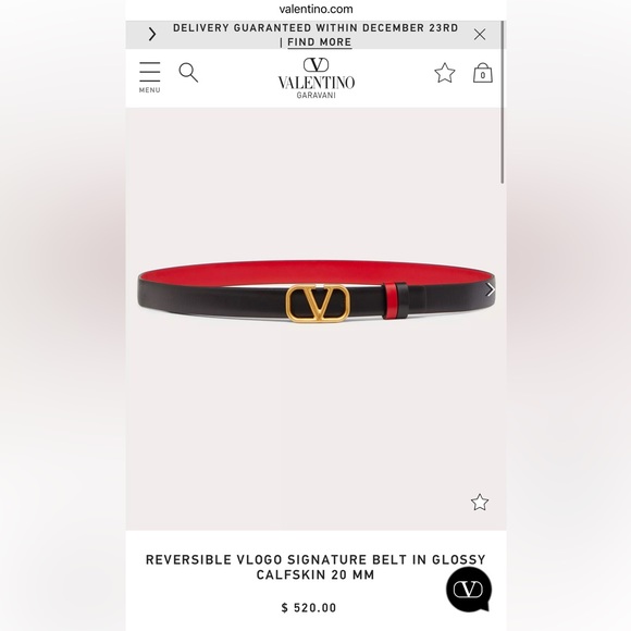 Brand new in packaging VALENTINO REVERSIBLE VLOGO BELT IN GLOSSY CALFSKIN 20 MM - Picture 6 of 12